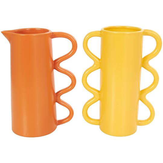 CosmoLiving by Cosmopolitan; CosmoLiving by Cosmopolitan Bright Ceramic Wavy Handle Vase Set; Category:Vases; Image:1